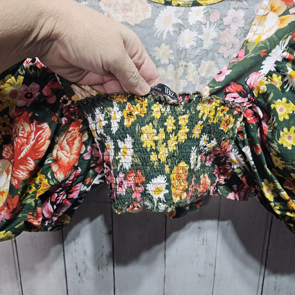 Zara Women's Prin Floral Crop Top Puff Sleeves Smocked Back Boho Size Small. - Picture 6 of 8